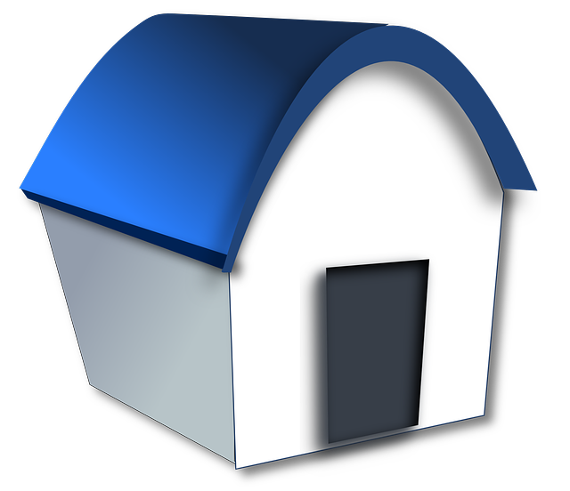 bílý domek, modrá střecha